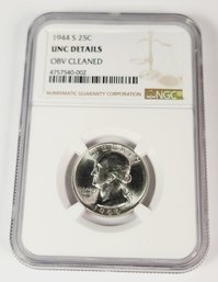 WW II.....1944-S UNC  Silver  Washington Quarter  Cleaned  NGC Slabbed