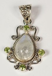 NEW Sterling Silver Peridot And  Glowing Blue Moon Stone Pendant