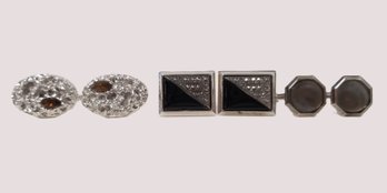 Three Pairs Silver Tone Sparkle Cuffllinks