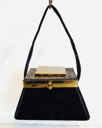 RARE Vintage 1950s Pyramid Handbag With Black Box Purse Rose Design & Compact By Lee Fran Design