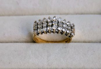 *photos* 14K Gold And Diamond Cluster Ring With 3 Rows And 27 Diamonds  (4.2 Grams)