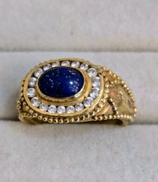 Stunning Statement Ring Stamped 750 - 18K Gold Band With Lapis & Diamond Size 8.5