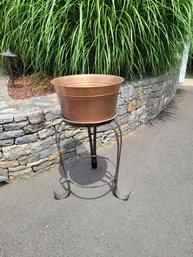 Beverage / Ice Holder. Copper Top And Plate / Steel Legs. - - - - - - - - - - - - - -- - - Loc Basement