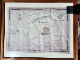 Framed Map Of Bay Islands Of Honduras, Roatan Etc