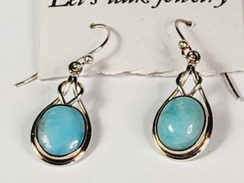 New Sterling Silver Larimar Drop Hanging Earrings