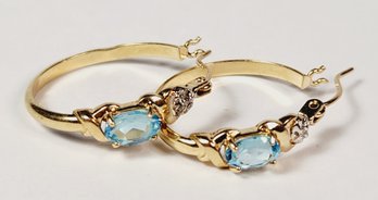 Beautiful 14k Yellow Gold Aqua Marine Stone Diamond Earrings