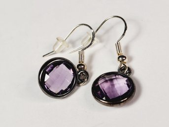 Sterling Silver Amethyst Round Drop Hanging Earrings