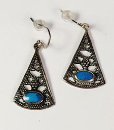 Native American Sterling Silver Turquoise Stone Hanging Earring