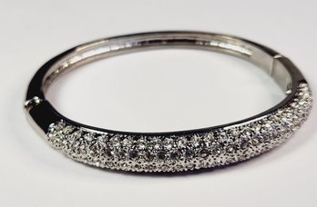 Vintage Silver Tone Studded Hinged Bangle Bracelet