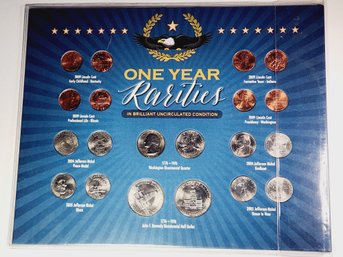 One Year Rarities 20 Coin Set On Display Board In Plastic