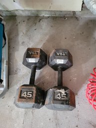 45lb Dumbell Pair.   All Metal.  Old School Lou Ferigno Style ! - - - - - - - - - - - - - - - - - Loc G Bench