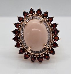 Pink Opal, Multi-Gemstone Ring In Rose Gold Over Sterling