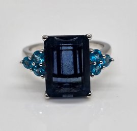 Teal Fluorite, Neon Apatite Ring In Rhodium Over Sterling