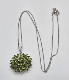 Premium Peridot Floral Spray Pendant Necklace In Platinum Over Sterling