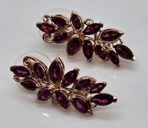 Rhodolite Garnet Leaf Earrings In Rose Gold Over Sterling