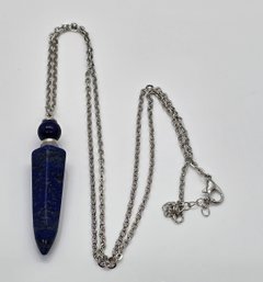 Lapis Perfume Bottle Pendant Necklace In Silvertone