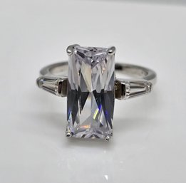 CZ Ring In Rhodium Over Sterling