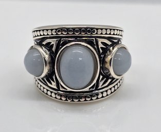 Blue Angelite, Rhodium Over Sterling Ring