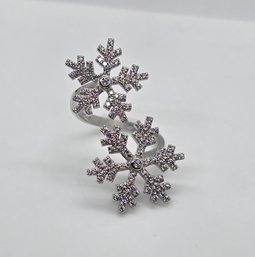 Simulated Diamond Snowflake Bypass Ring In Rhodium Over Sterling