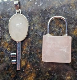 Rose Quartz Lock & Key Pendant Set