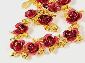 Unique Vintage Gold Tone Rose Bracelet