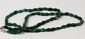 New   Sterling Silver Green Malachite Stone  Beaded  Necklace