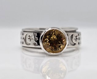 Citrine Spinner Ring In Platinum Over Sterling