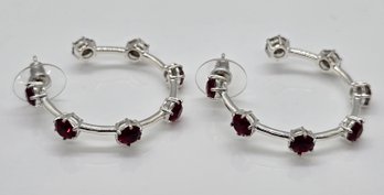 Swarovski Siam Color Crystal Hoop Earrings In Sterling