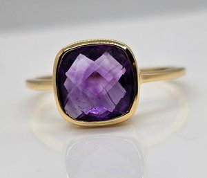 Square Amethyst Ring In 18k Yellow Gold Over Sterling