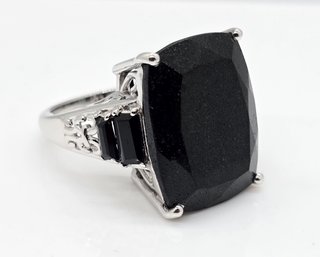 Black Tourmaline, Black Spinel Ring In Platinum Over Sterling