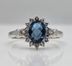 London Blue & White Topaz Ring In Rhodium Over Sterling