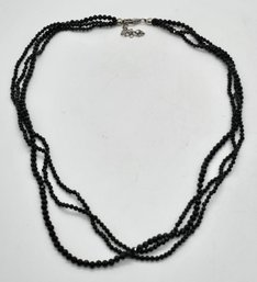 Black Spinel Multi Strand Beaded Necklace In Platinum Over Sterling