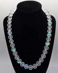 Stunning White Simulated Mystic Topaz Beaded Necklace In Silvertone With Magnetic Clasp