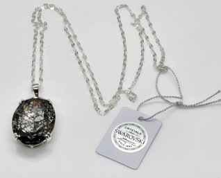 Beautiful Swarovski Designer Premium Black Crystal Pendant Necklace In Sterling