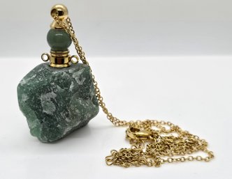 Green Aventurine Perfume Bottle Pendant Necklace With Plated Yellow Gold Stainless Necklace