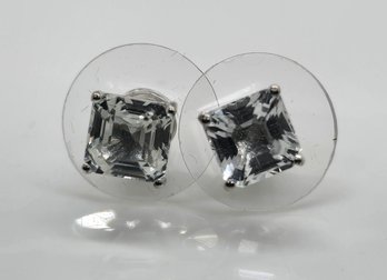 Asscher Cut White Topaz Stud Earrings In Sterling