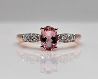 Premium Pink Tourmaline, Moissanite Ring In Rose Gold Over Sterling