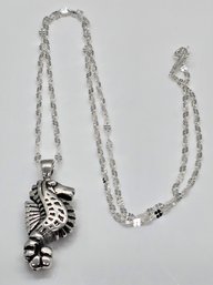 Rhodium Over Sterling Seahorse Pendant Necklace