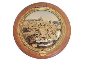 Antique Pike's Peak Colorado Scene Wood Powder Compact