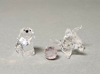 Swarovski Crystal Kitten Standing & Puppy Sitting With Original Boxes