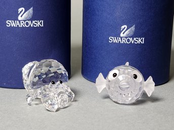 Swarovski Crystal Hermit Crab & Blowfish With Original Boxes