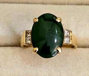 18K Gold With Jade Solitaire Ring With Square Diamond Accents (photo Doesn't Do It Justice!)