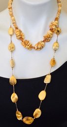 Chunky White Baltic Amber And Natural Quartz Layering Necklaces With Gold Findings