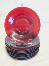 Ten Vintage Ruby Red Glass Saucers