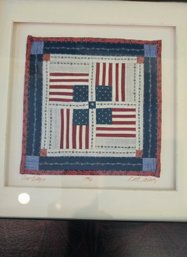 Framed Fabric Quilt Square Limited Edition 'Four Flags' 1996 Kate Adams