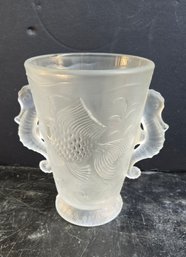 Josef Inwald Barolac Seahorse Vase - Early 1940s Era Art Deco Lalique Inspired Pressed Glass