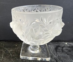 Beautiful Barolac / Signed Lalique France Elizabeth Birds In Bush Satin Crystal Pedestal Vase