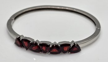 Red Garnet Bangle Bracelet In Stainless