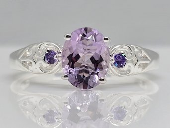 Rose De France Amethyst, Faux Purple Diamond Heart Ring In Sterling