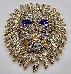 Crystal Lion Brooch With Blue Eyes